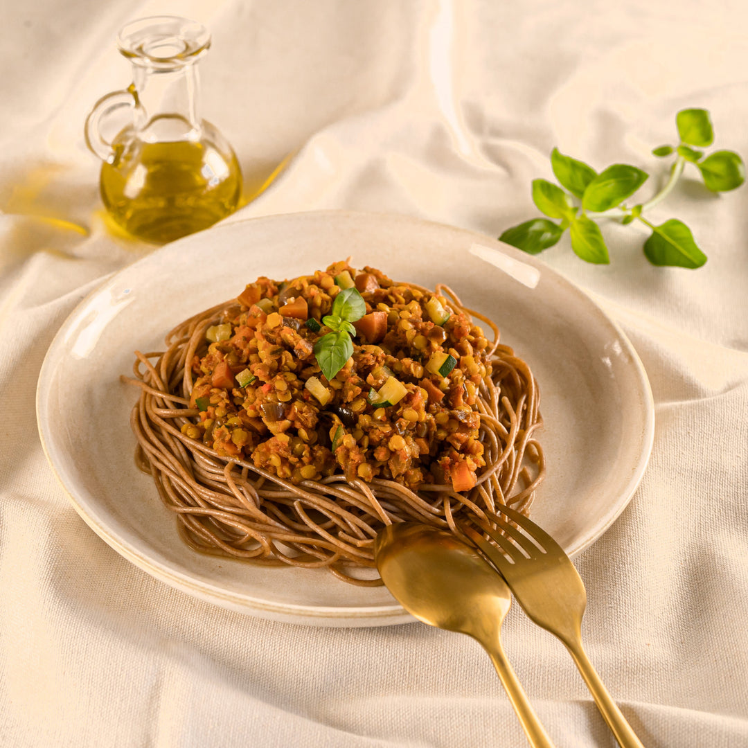 Linsenbolognese mit Dinkelvollkornspagetti (Bio)